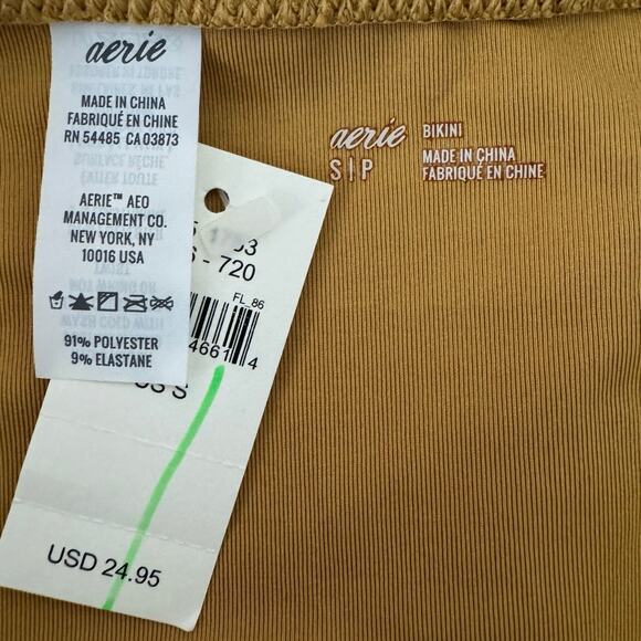 NWT Aerie Tan Boho Basket Weave Patterned Full Coverage Bikini Bottoms Small - Picture 3 of 7